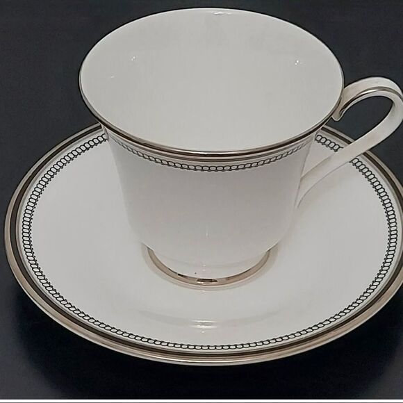 Sarabande by ROYAL DOULTON Teacup and Saucer in White Bone China Platinum Trim - Picture 1 of 3